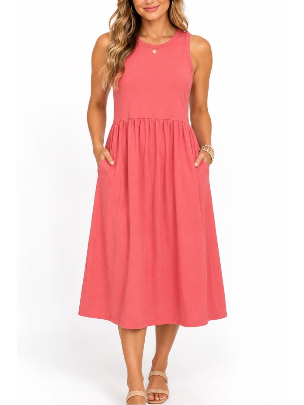 A New Day Coral Pink Sleeveless Midi Dress- XXL NWT